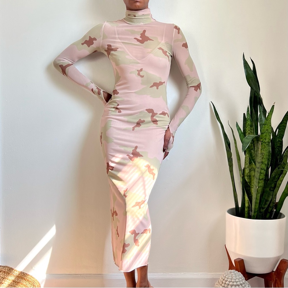 AFRM- Shailene Mesh Dress In Neutral Camo